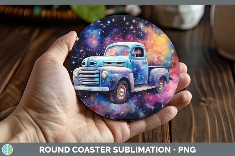 Galaxy Vintage Truck Round Coaster Sublimation Coaster Desig