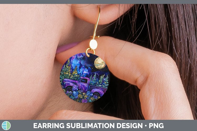 Galaxy Vintage Truck Round Earrings Sublimation Earrings Des