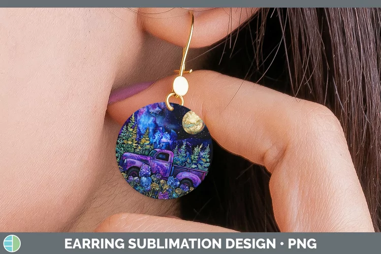 Galaxy Vintage Truck Round Earrings Sublimation Earrings Des