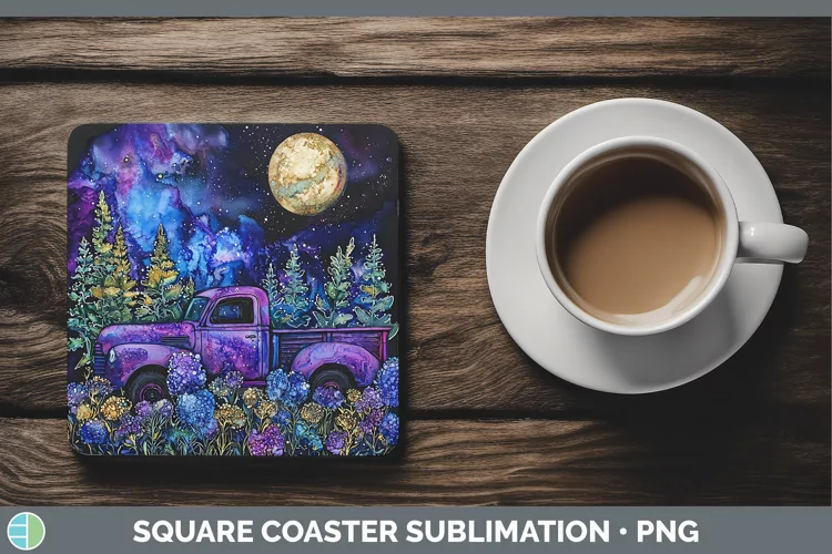 Galaxy Vintage Truck Square Coaster Sublimation Coaster Desi