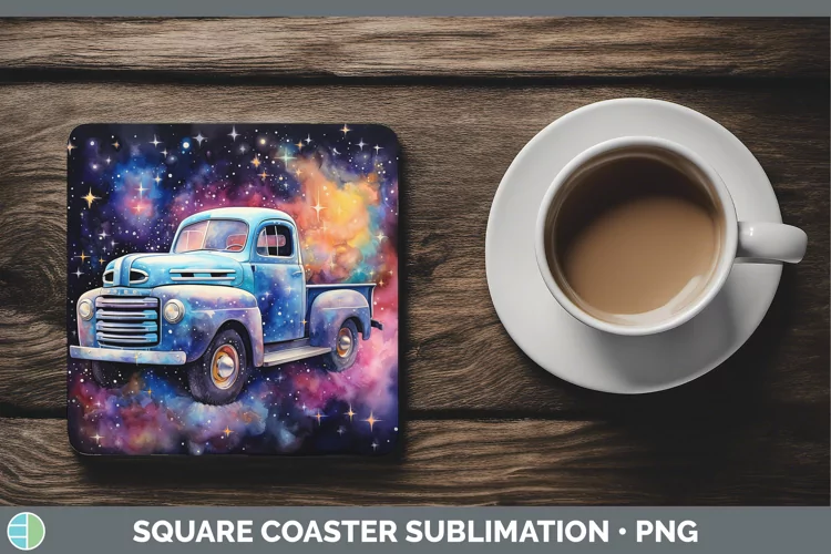 Galaxy Vintage Truck Square Coaster Sublimation Coaster Desi