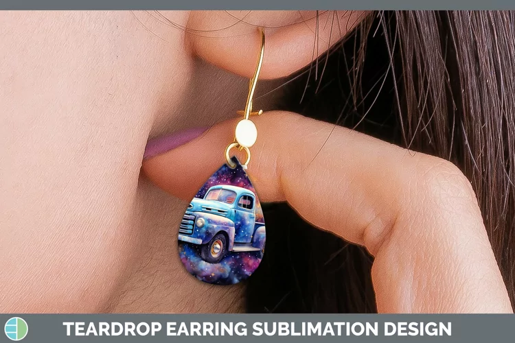 Galaxy Vintage Truck Teardrop Earrings Sublimation Earrings