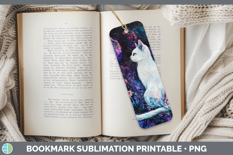 Galaxy White Cat Bookmark Sublimation Printable Designs