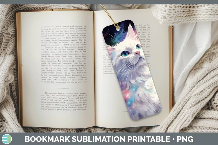 Galaxy White Cat Bookmark Sublimation Printable Designs