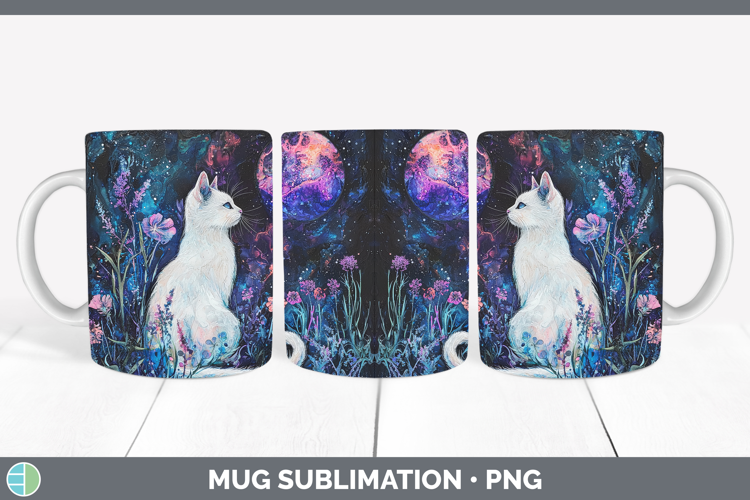 Galaxy White Cat Mug Wrap Sublimation Coffee Cup Designs