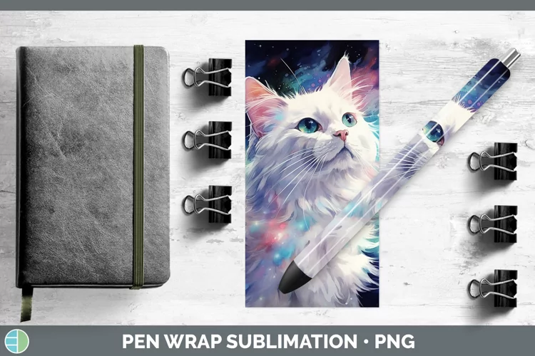 Galaxy White Cat Pen Wrap Sublimation Epoxy Pen Designs