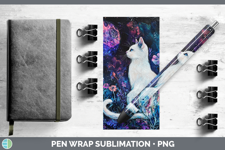 Galaxy White Cat Pen Wrap Sublimation Pen Designs