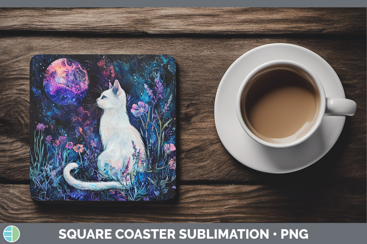 Galaxy White Cat Square Coaster Sublimation Coaster Designs
