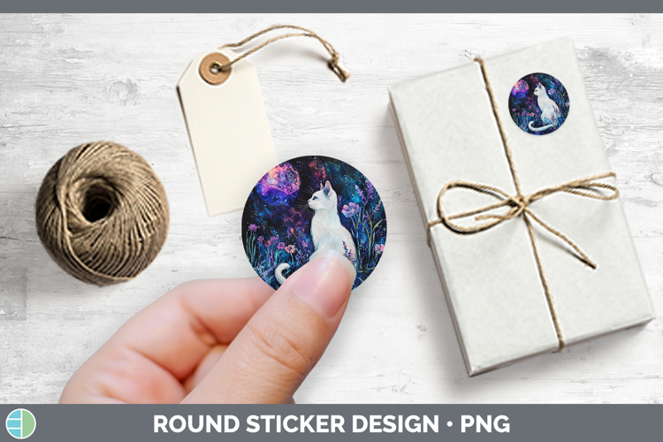 Galaxy White Cat Stickers | Round Labels Designs