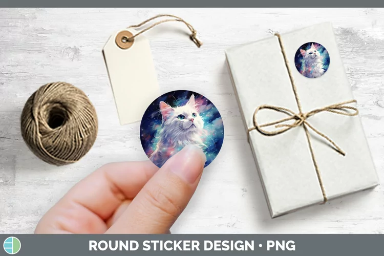 Galaxy White Cat Stickers | Round Labels Designs