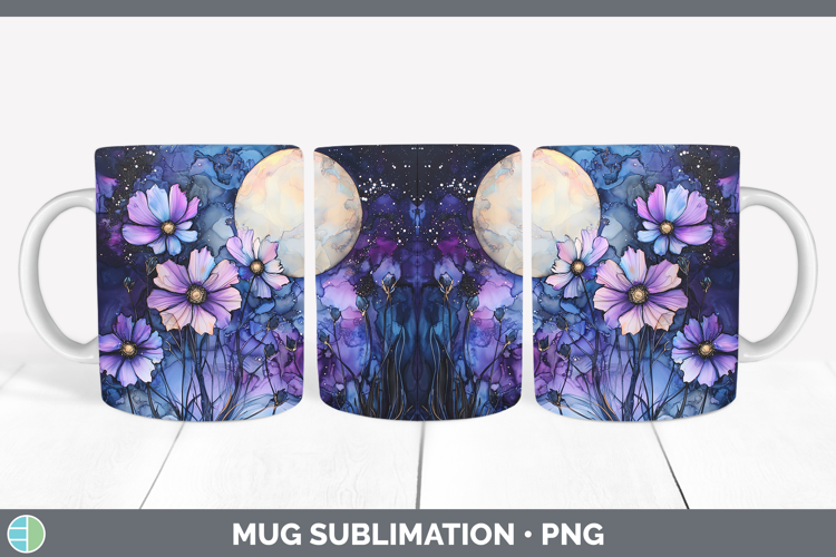Galaxy Wild Flowers Mug Wrap Sublimation Coffee Cup Designs