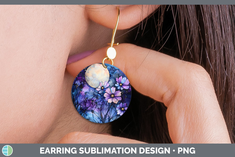 Galaxy Wild Flowers Round Earrings Sublimation Earrings Desi
