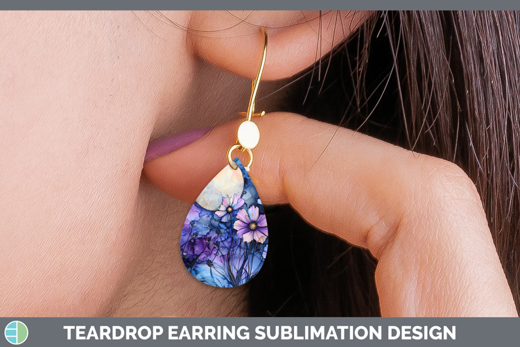 Galaxy Wild Flowers Teardrop Earrings Sublimation Earrings D
