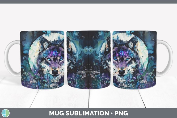 Galaxy Wolf Mug Wrap Sublimation Coffee Cup Designs