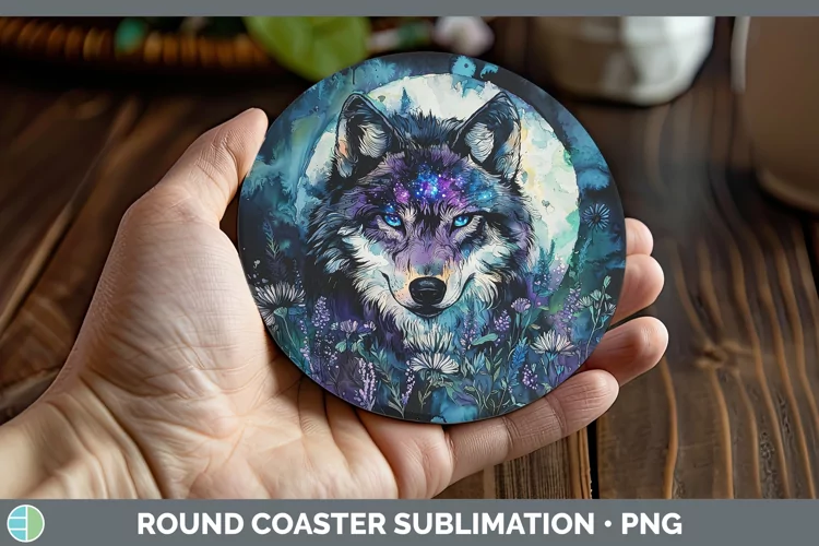 Galaxy Wolf Round Coaster Sublimation Coaster Designs