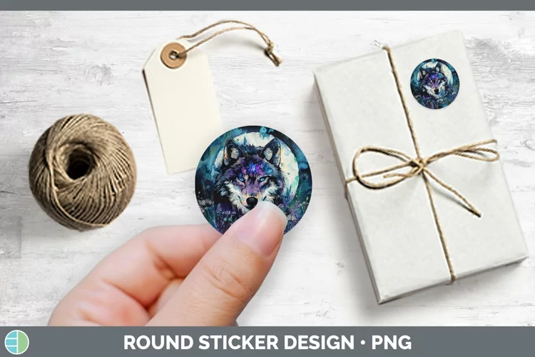 Galaxy Wolf Stickers | Round Labels Designs