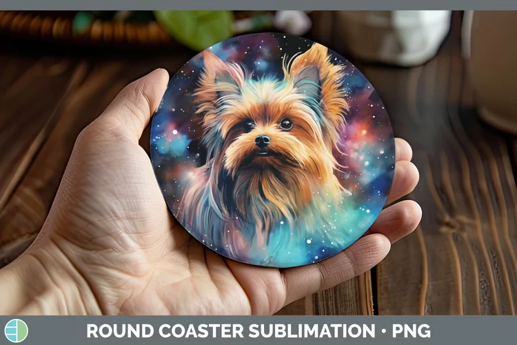 Galaxy Yorkshire Terrier Round Coaster Sublimation Coaster D