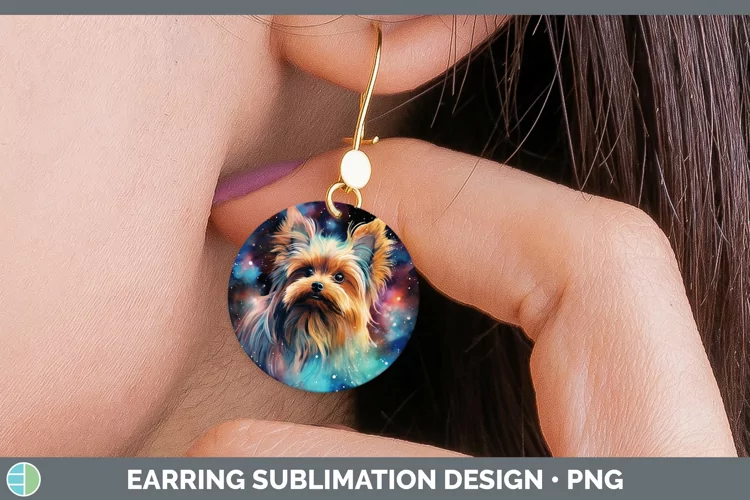 Galaxy Yorkshire Terrier Round Earrings Sublimation Earrings