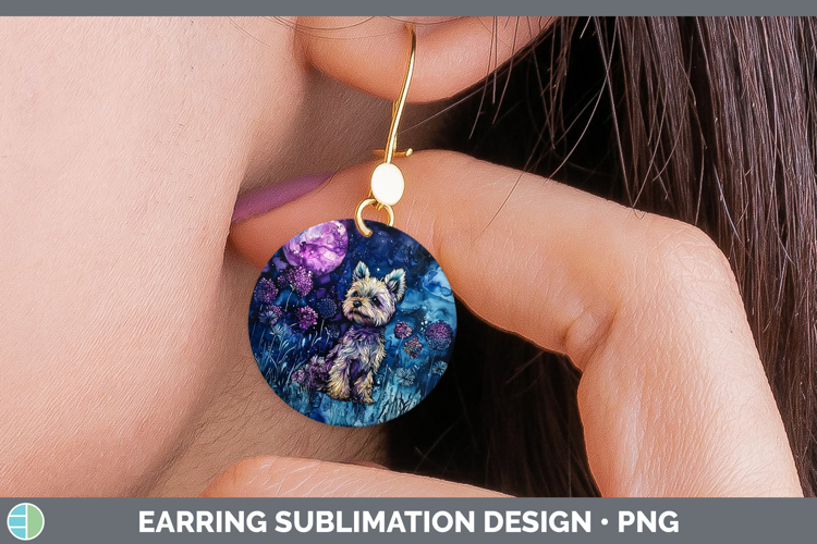 Galaxy Yorkshire Terrier Round Earrings Sublimation Earrings
