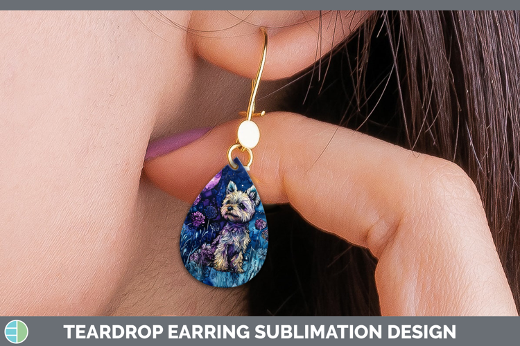 Galaxy Yorkshire Terrier Teardrop Earrings Sublimation Earri