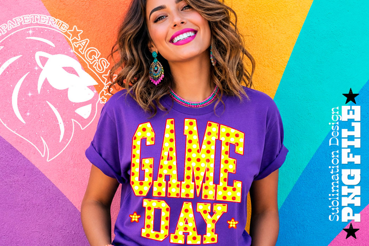 Any Sport Game Day Sublimation PNG, Red Yellow Polka Dots