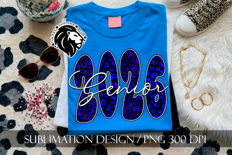 Senior 2026 Sublimation PNG, Blue Leopard
