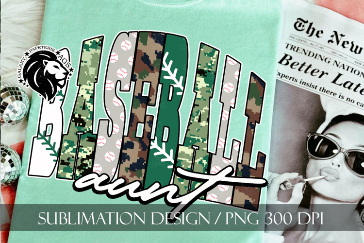 Baseball Aunt Sublimation PNG, Green Camo