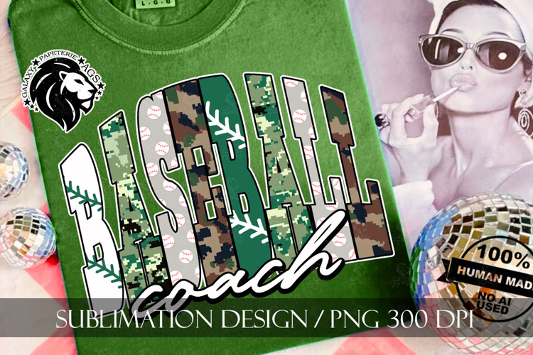 Baseball Coach Sublimation PNG, Green Camo