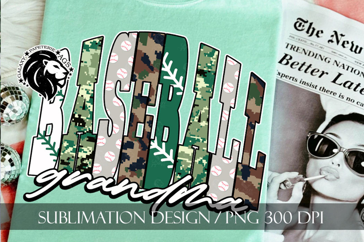 Baseball Grandma Sublimation PNG, Green Camo
