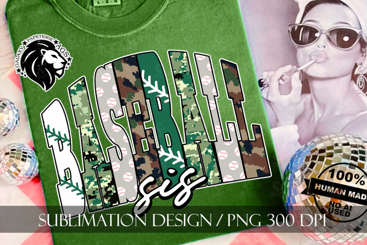 Baseball Sis Sister Sublimation PNG, Green Camo