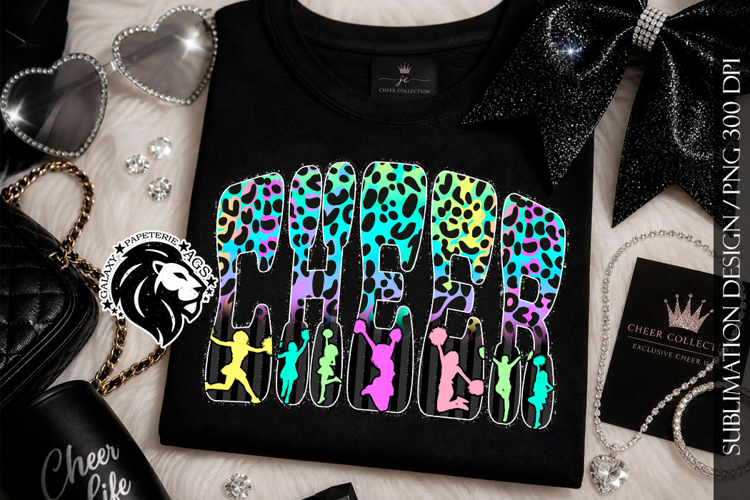 Leopard Cheer Sublimation Design PNG | Neon Colorful