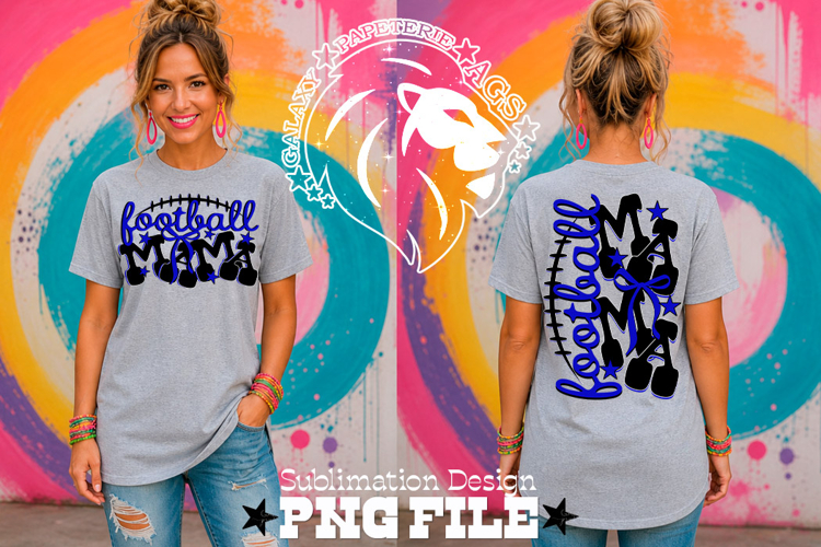Blue Football Mama Tshirt Dtf Sublimation Design PNG