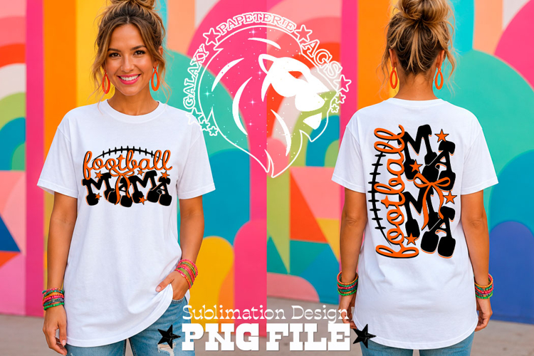 Orange Football Mama Tshirt Dtf Sublimation Design PNG