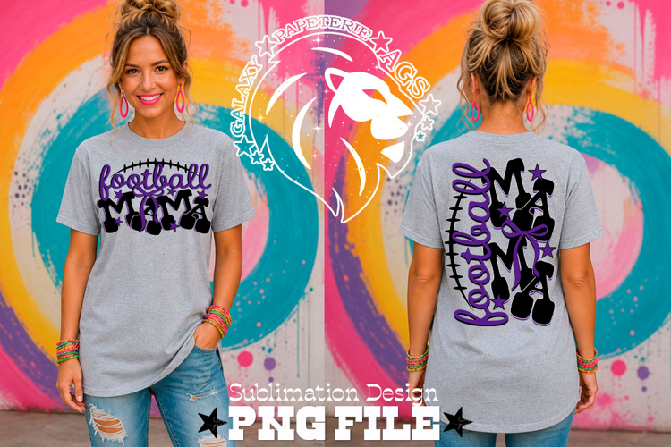 Purple Football Mama Tshirt Dtf Sublimation Design PNG