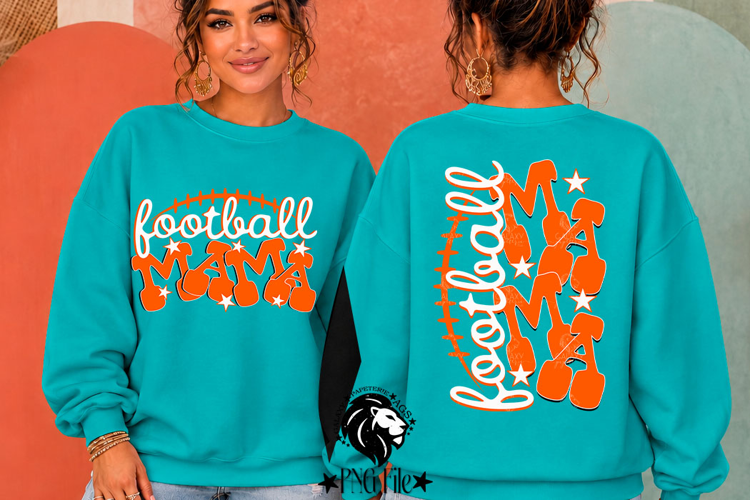 Orange Football Mama Tshirt Dtf Sublimation Design PNG