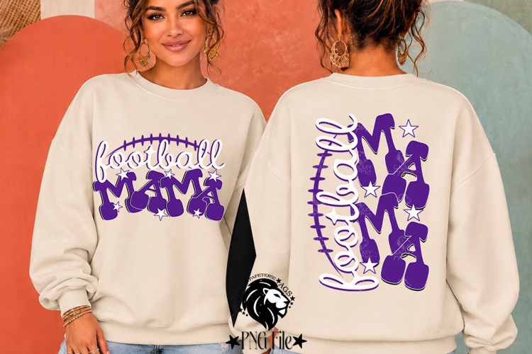 Purple Football Mama Tshirt Dtf Sublimation Design PNG