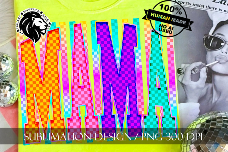 Neon Striped Mama Sublimation PNG