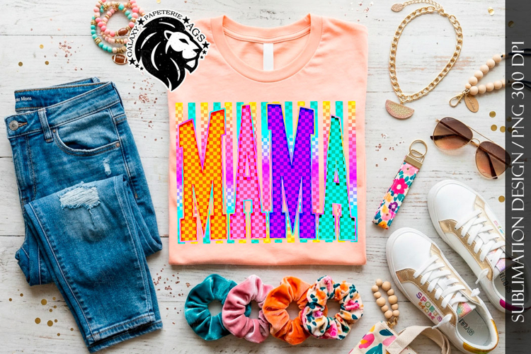 Neon Striped Mama Sublimation PNG