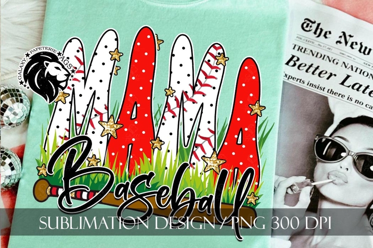 Baseball Mama Polka Dots Gold Stars Sublimation PNG