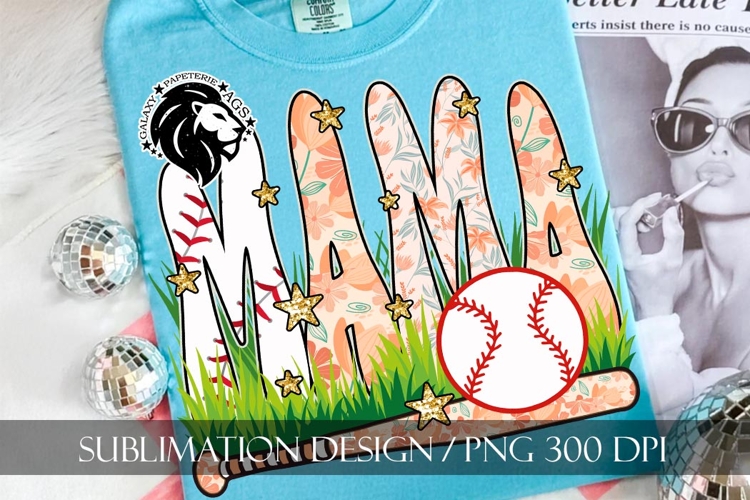 Peach Floral Baseball Mama Sublimation PNG
