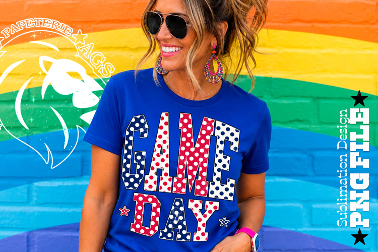 Any Sport Game Day Sublimation PNG, Blue Red Polka Dots