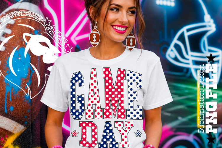 Any Sport Game Day Sublimation PNG, Blue Red Polka Dots