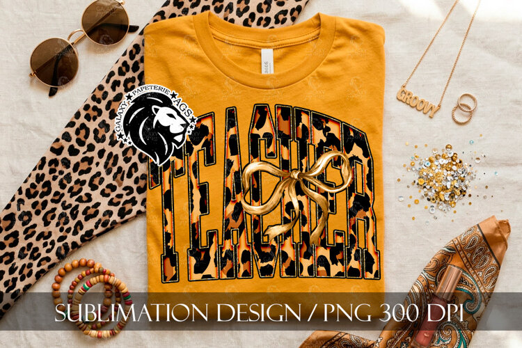 Coquette Leopard Teacher Sublimation PNG example image 1