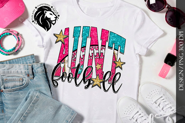Pink Teal Football Aunt Sublimation PNG