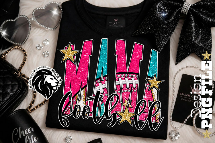 Pink Teal Football Mama Sublimation PNG