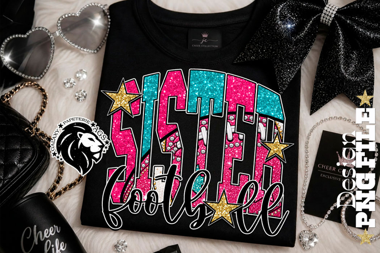 Pink Teal Football Sister Sublimation PNG