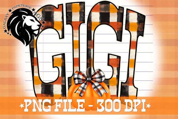 Fall Gigi, Pumpkin, Gingham, DTF Design, PNG