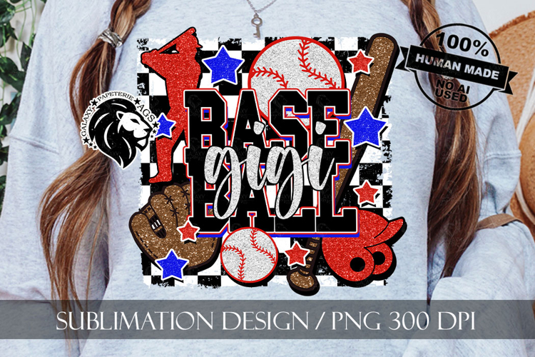 Baseball Gigi Sublimation PNG, Trendy Checkered