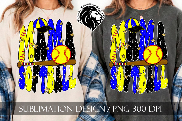 Blue Softball Mama Polka Dots Sublimation PNG