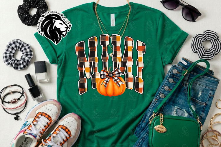Fall Mimi, Pumpkin, Gingham, DTF Design, PNG